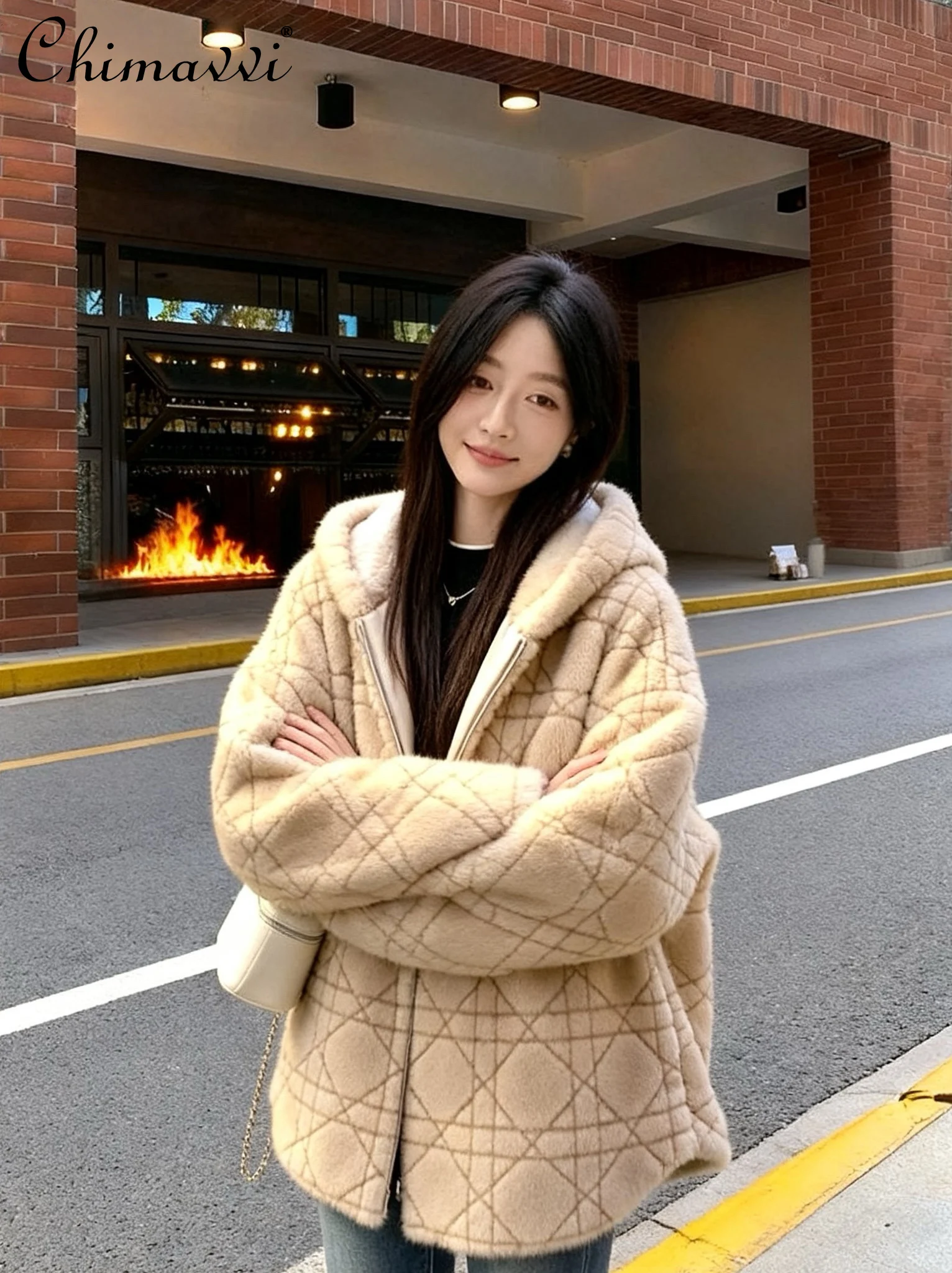 شتاء جديد الراقية موضة تقليد فرو المنك غير النظامية منقوشة سميكة معطف فضفاض كم طويل عادية مقنع سترات من الفرو #4