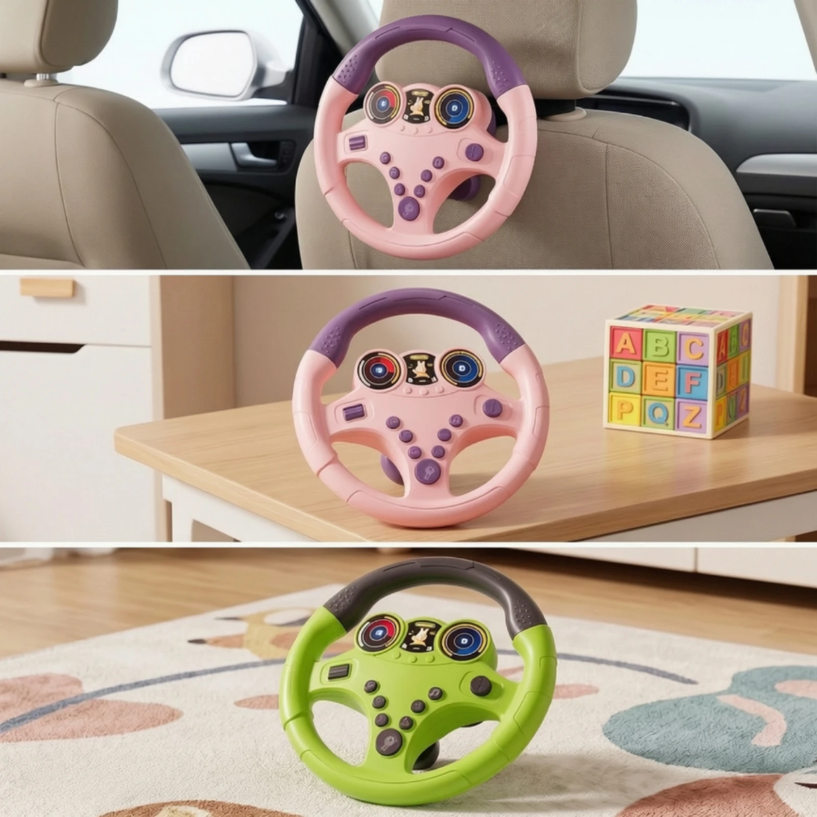 Steering Wheel Toy with Straps Simulated Steering Wheel Toy with Base Portable Safe for Toddlers, Car Travel, Stroller view 3