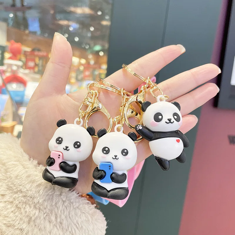 KADRUFI Cartoon Cute Pink Blue Giant Panda Keychain Soft PVC Chain Handbag Car Key Chain Women Doll Toys Key Ring Accessories