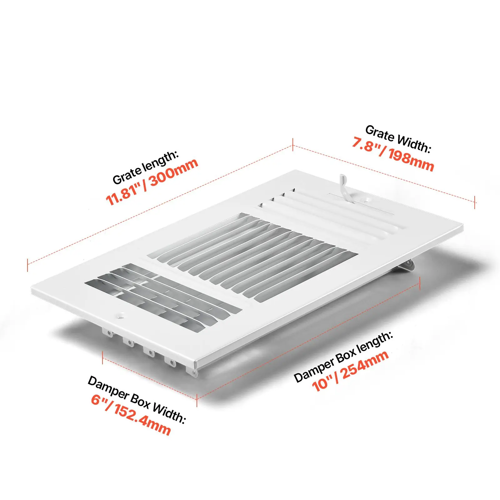 6 x 10 Inch Floor Registers, 6-Pack Floor Vents, HVAC 3-Direction Iron Vent Grilles for Home/Office Wall & Ceiling, Rustproof Anti-Peeling Air Vents Deflector Adjustable with Metal Damper, White