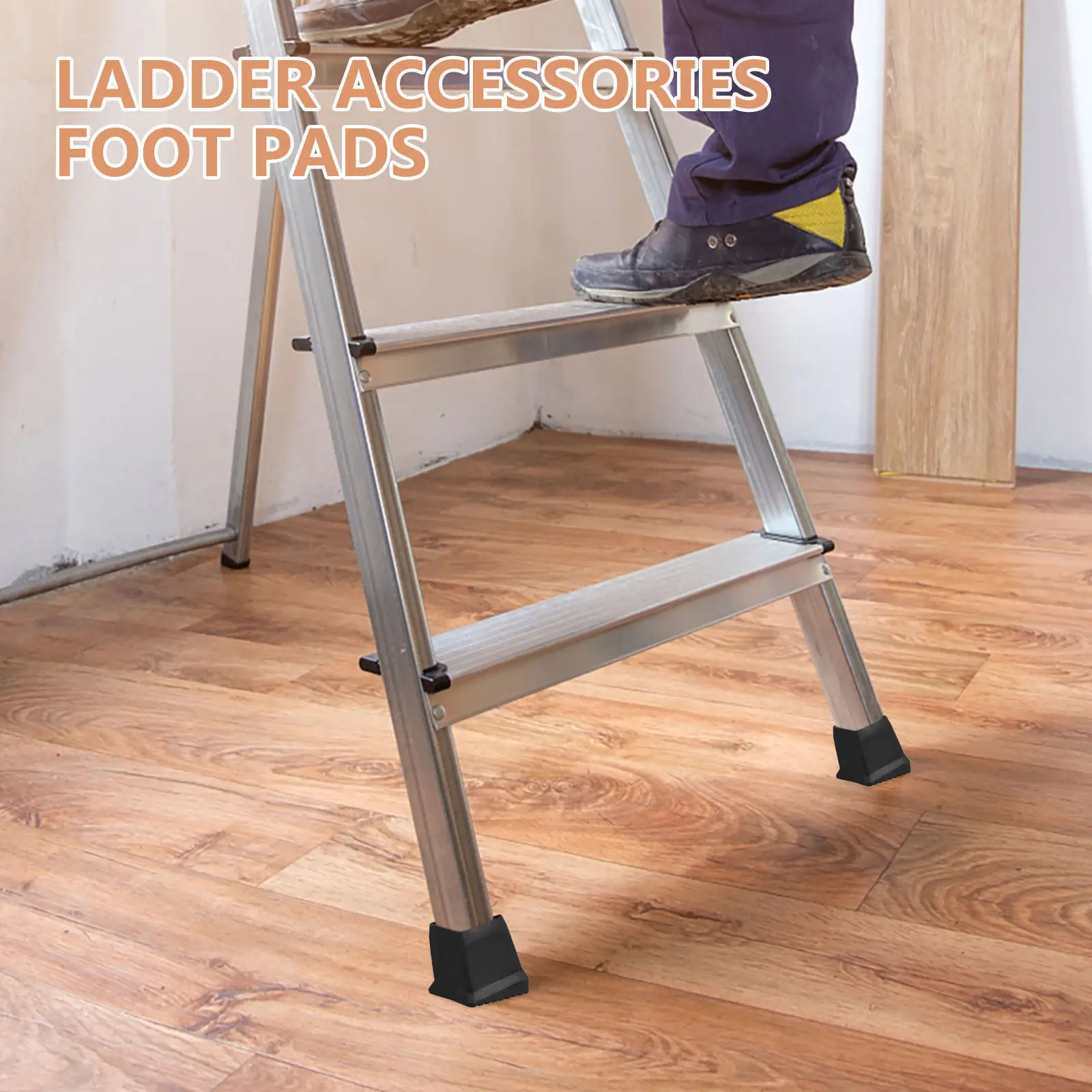 4Pcs Ladder Foot Pads Anti Skid Rubber Boot Covers Protective Ladder Feet Stabilizers Heavy Duty Replacement for Folding