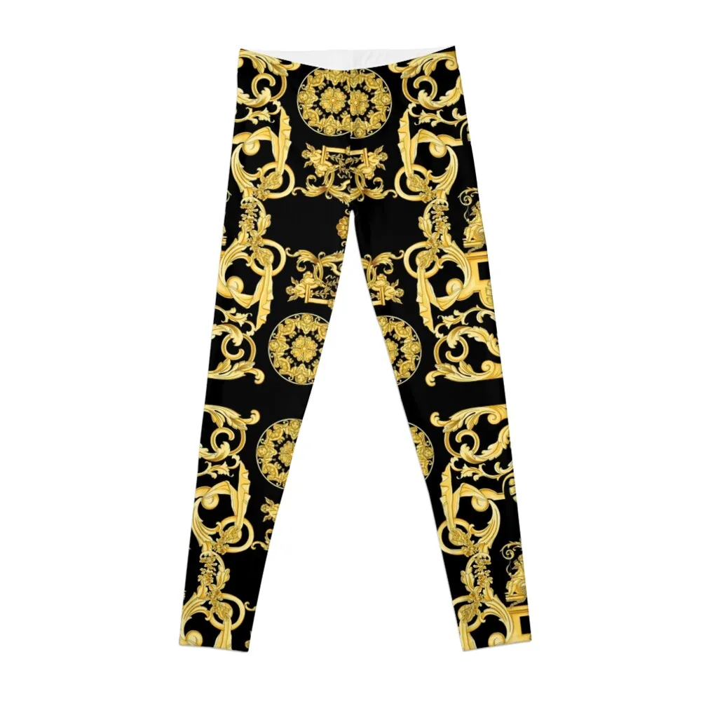 Barokowe nadruki grecka ozdoba GoldenMeander Meandros VINTAGE legginsy Legging seksowna kobieta legginsy sportowe legginsy damskie