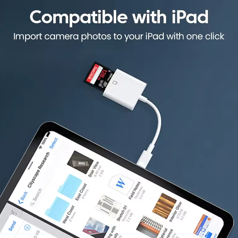 ﻿   Adaptador de lector de tarjetas SD Lightning, transferencia de datos de tarjeta de memoria de alta velocidad para iPhone, iPad, MacBook, cámara, portátil, almacenamiento de fotos y vídeos