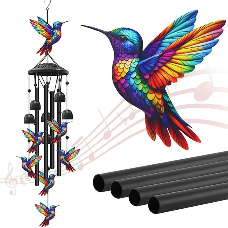 Hummingbird Metal Wind Chimes Painted Hanging Ornament Home Garden Yard Porch Balcony Spring Seasonal Decoration Craft Artwork