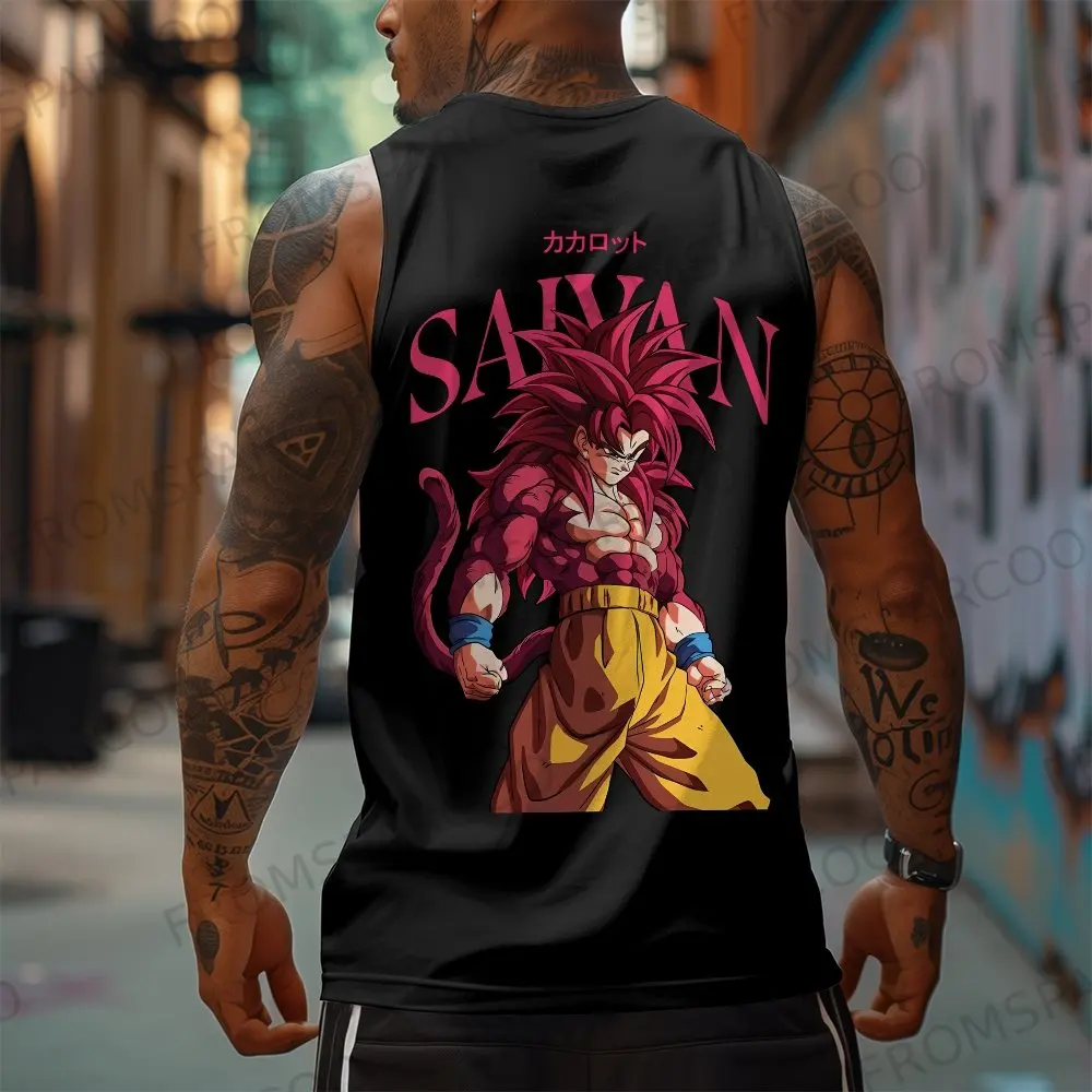 2025 Dragon Ball Anime Goku perifere bedrukte vest, gym heren casual losse sport zomermode puur katoenen vest