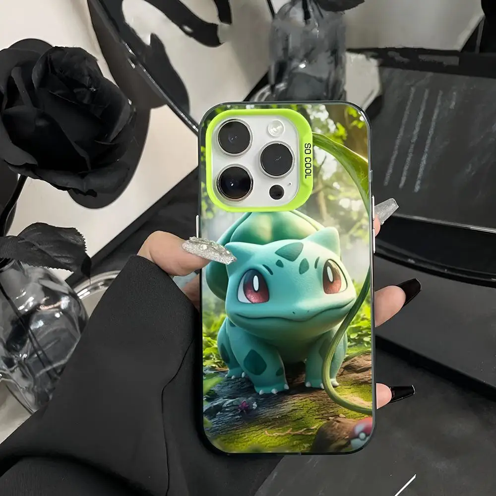 Pokemon Bulbasaur Phone Case Matte Colored Silver For iPhone 15 14 13 12 11 Pro Max Plus XS X Green Hard Cover