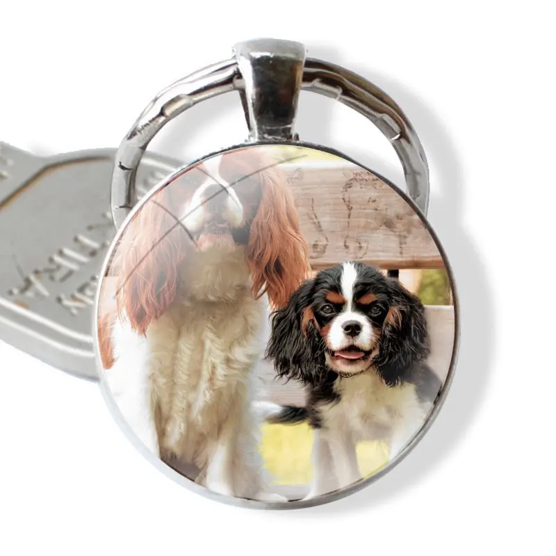 Cavalier King Charles Keychain Handmade Glass Cabochon Key Ring Holder Pendant Key Chains