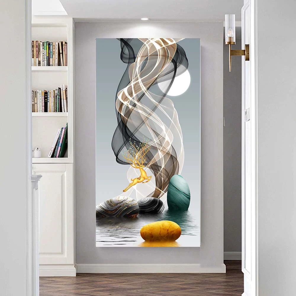 Modern Simple Wall Art Black Yellow Line Stone Mural HD Canvas Print Poster Home Living Room Bedroom Decorative Painting