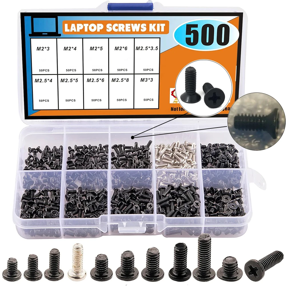 500 قطعة M2 M2.5 M3 محمول الكمبيوتر المحمول طقم مسامير ربط فيليبس شقة رئيس مسامير مجموعة ل IBM HP ديل لينوفو سامسونج سوني توشيبا #1