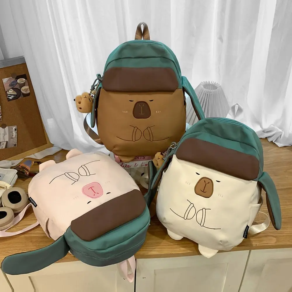 

Funny Kawaii Capybara Nylon Backpack Large Capacity Korean Style Capybara School Bag with Pendant Cartoon Shoulder Bag Children