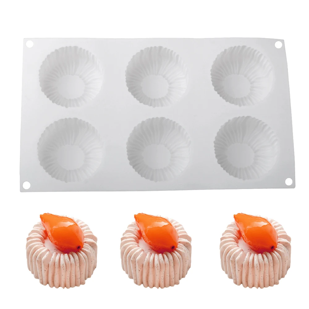 1 oder 6 Zellen Zylindrische Spule Textur Design Mousse Kuchen Form Französisch Dessert Backform DIY Pudding Dessert Schokolade Form – Detail 6