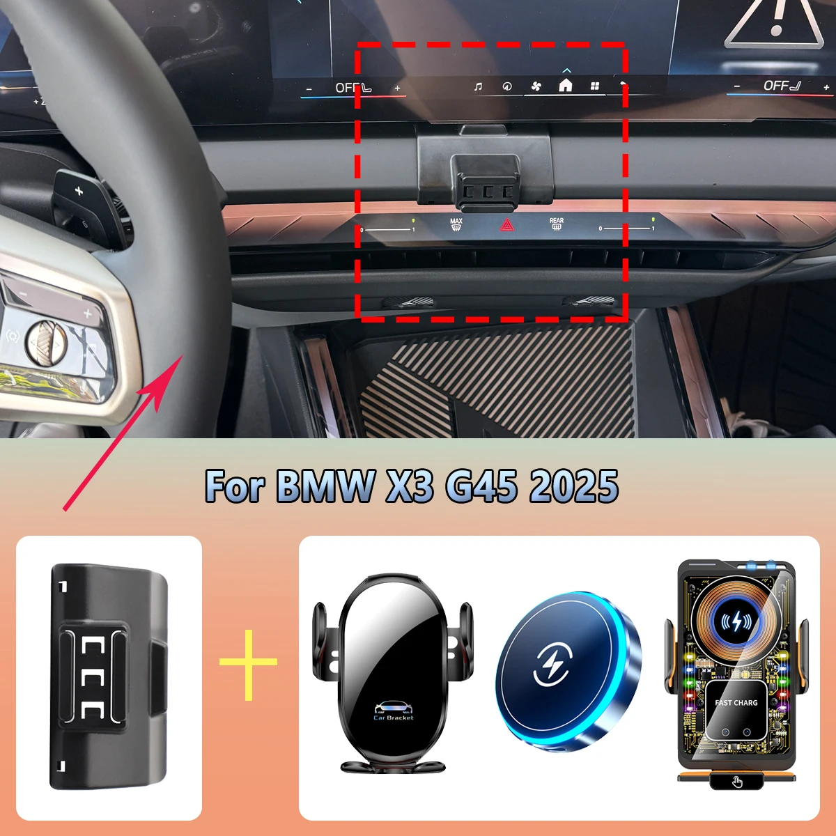 

Car Phone Holder For BMW X3 G45 2025 Magnetic 15W fast Wireless Charging Proximity Sensing Car mobile phone mount Accessories