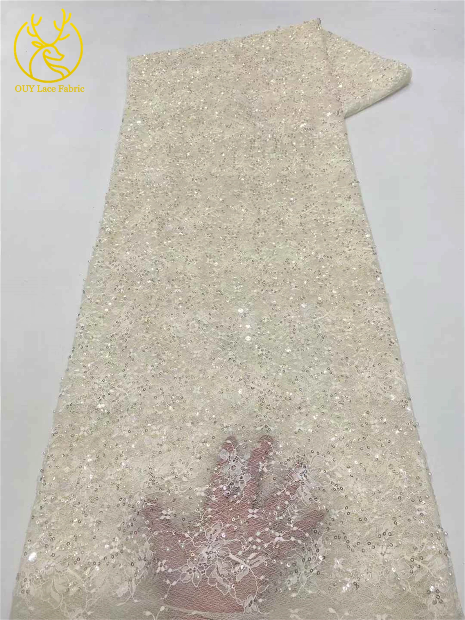 Black African Handmade Bead Embroidered Lace Fabric, French Sequin Mesh Lace Fabric, Nigerian Women's Lace Fabric, Party Dress