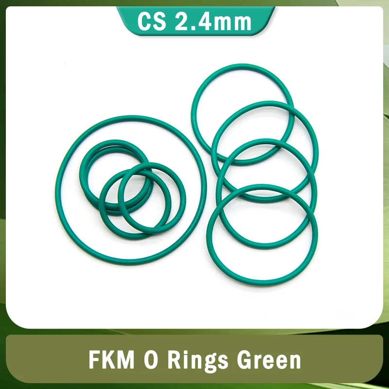 10/50pcs FKM O Ring Green Sealing Gasket CS 2.4mm OD 8~60mm Oil Resistant High Temperature Resistance Fluorine Rubber Rings