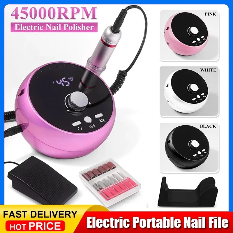 المهنية آلة حفر مانيكير 45000 دورة في الدقيقة الكهربائية مسمار آلة الحفر الأبيض الوردي الأرجواني بشرة الأظافر إزالة ساندر جل #1