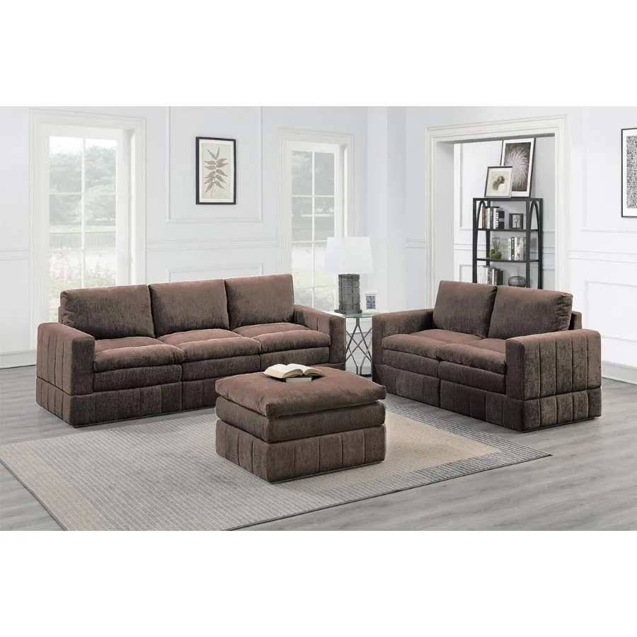 

Contemporary 6pc Set Modular Sectional Set 4x One Arm Chair Wedge 1x Armless Chairs 1x man Mink Morgan Fabric Plush Living Room
