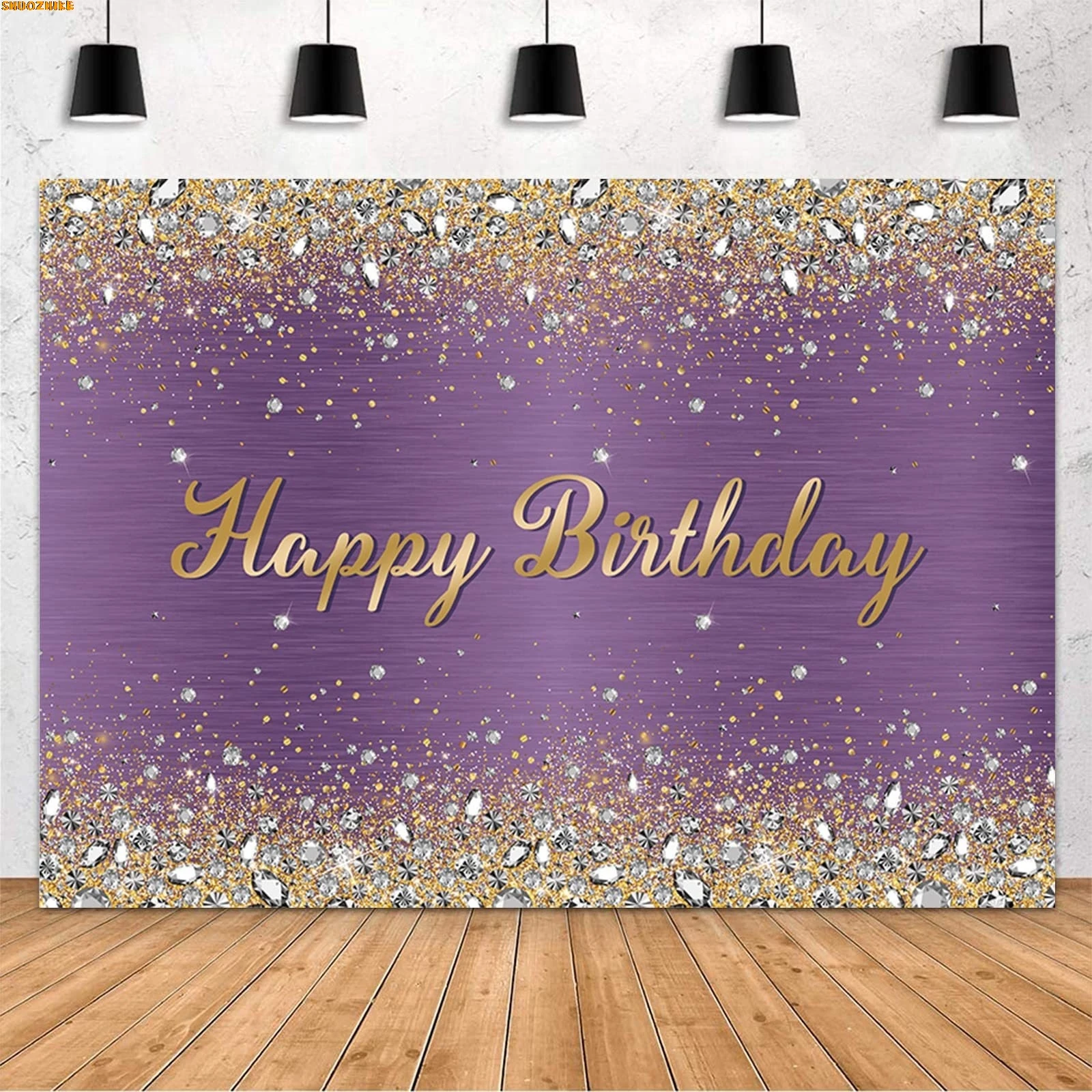 

Happy Birthday Party Photography Backdrops Diamonds Glitter Shining Pink Gold Dot Sparkle For Girl Photo Studio Background BR-03