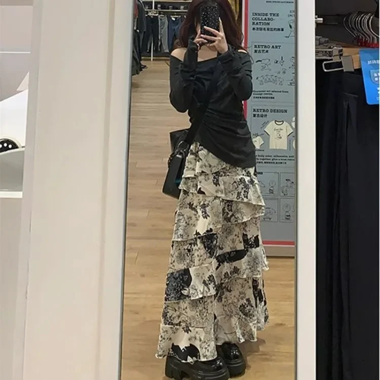 

Модная женская юбка с милым принтом чернил Y2k, нерегулярная высокая талия Faldas Mujer, 2021, ранняя осень, новые юбки средней длины