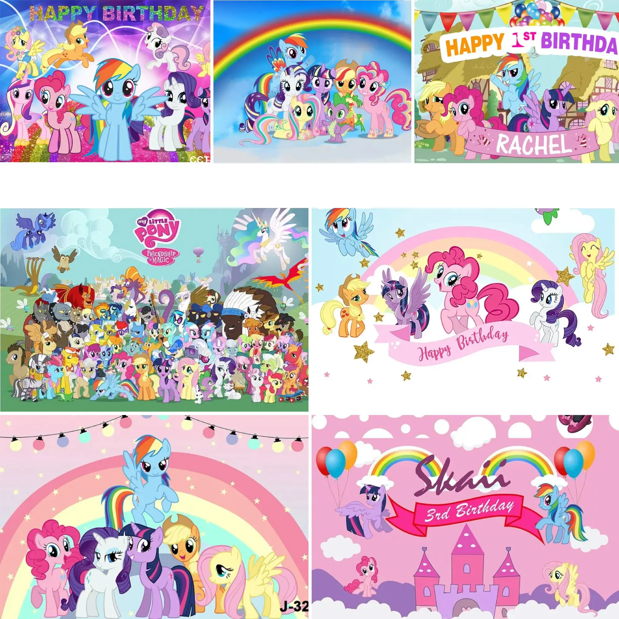 Halo Cartoon Pony Rainbow Unicorn Birthday Party Decoration Theme Background Girl Birthday Shower Photography Studio Background