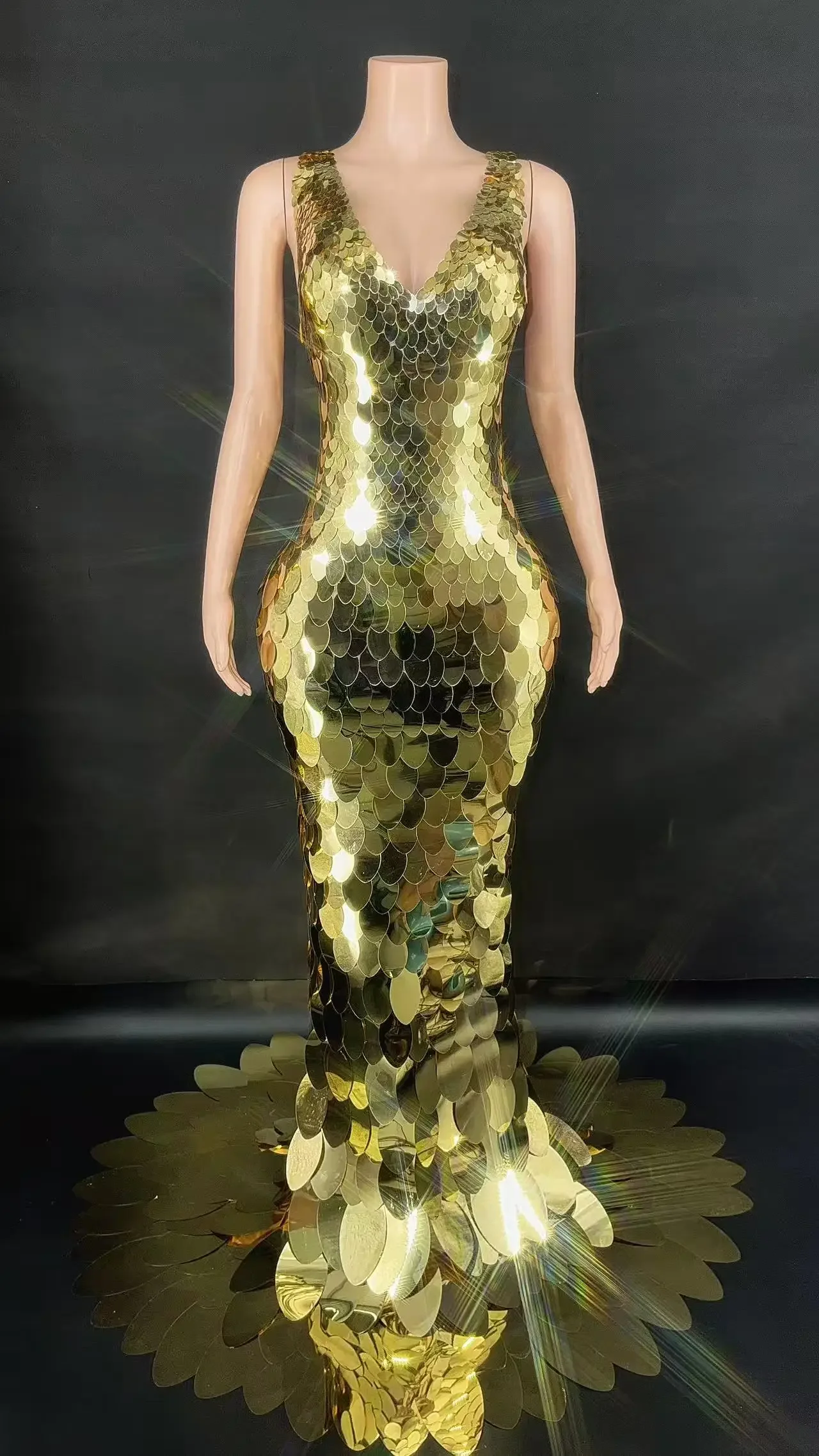 Fashion Silver Mirror Reflective V-neck Sleeveless Concert Costume Ballroom Performance Wear Dance Dress Sets for Women