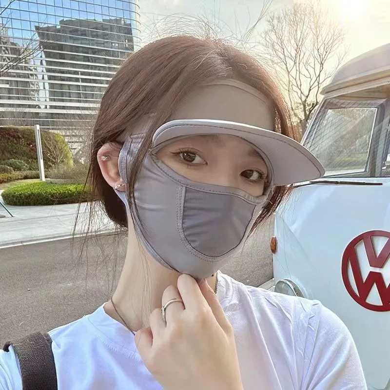 غطاء رأس صيفي للحماية من أشعة الشمس من الحرير الجليدي، حماية من الأشعة فوق البنفسجية، حماية كاملة للوجه والرقبة، ثلاثة في واحد، قناع الشمس، أدوات العناية بالوجه