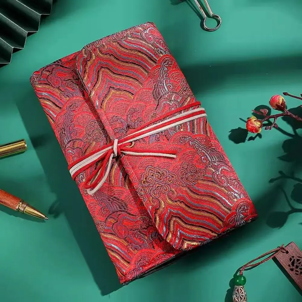 90Sheets Flower Cloth Notebook Chinese Style To Do List Loose-leaf Notebook Stationery Blank Grid Office Notebook Classification