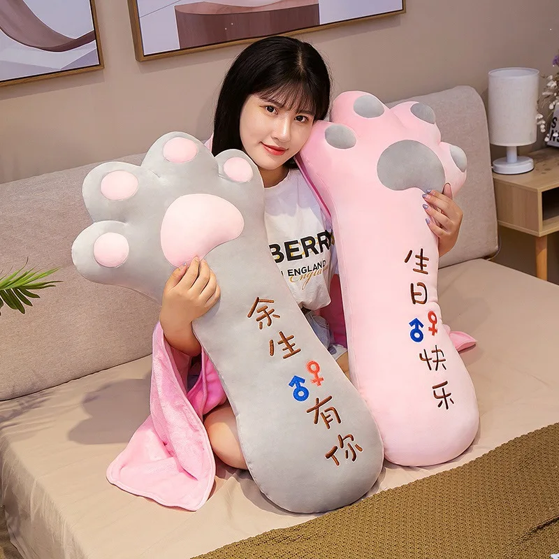 น่ารักสร้างสรรค์ของเล่นตุ๊กตาแมว Paw หมอนยาวเครื่องปรับอากาศผ้าห่ม Boneka Mainan นักเรียน Nap ผ้านวม Xmas ของขวัญ