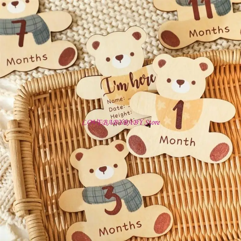 7Pcs Adorable Wooden Bear Landmark Marking Board Cartoon Double-Sided Designs 4XBC