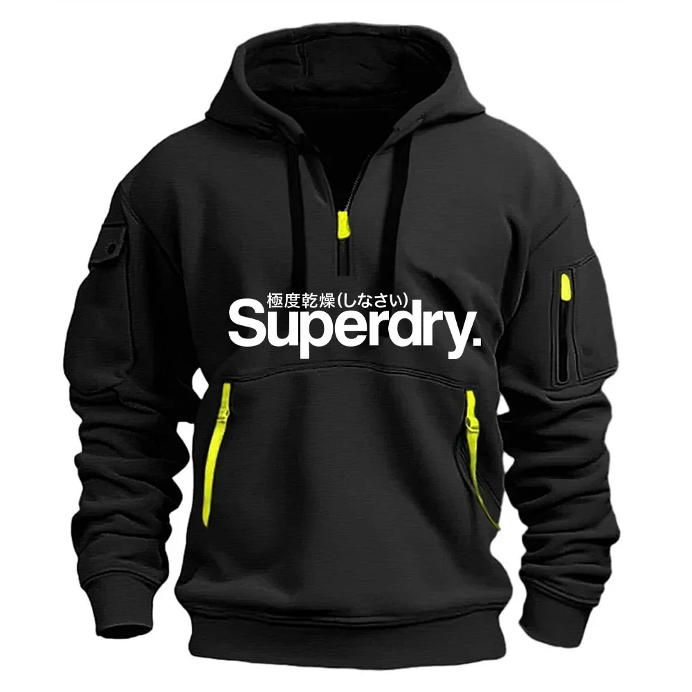 Sweater hoodie pria baru untuk musim gugur dan musim dingin 2025, sweater pullover pria longgar yang modis untuk jogging dan kebugaran di luar ruangan.