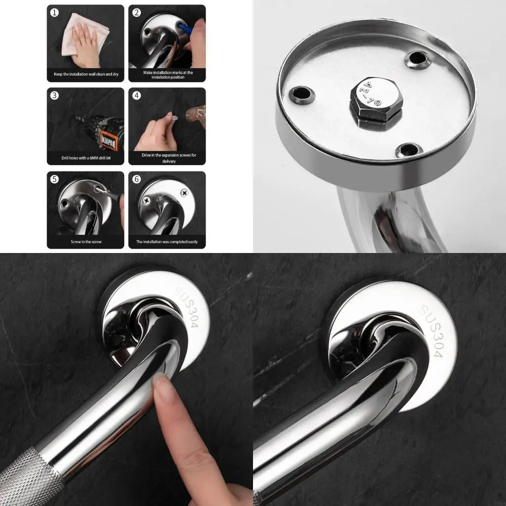 12Inch Bathroom Grab 2 Pack Anti Slip Sturdy Stainless Steel Door Handle for Elderly and Disabled Safety Use