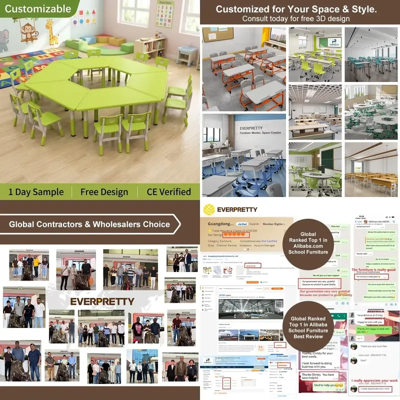 durable Project Grade Classroom Furniture Set Plastic Modular Kindergarten Table and Chairs for School Projects