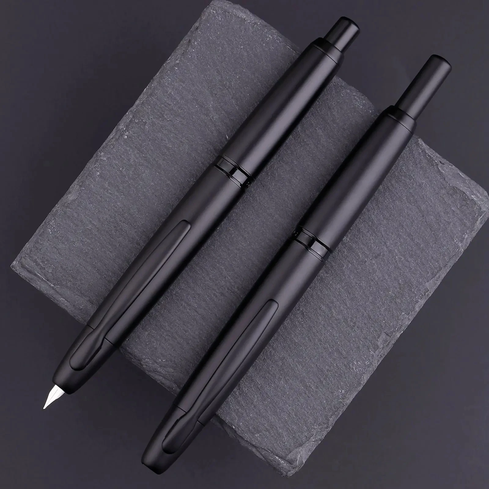 Majohn A1 Metal Press Fountain Pen Retractable EF Nib 0.38mm Fish Scale Design Matte Black Writing Ink Pens for Office Supplies