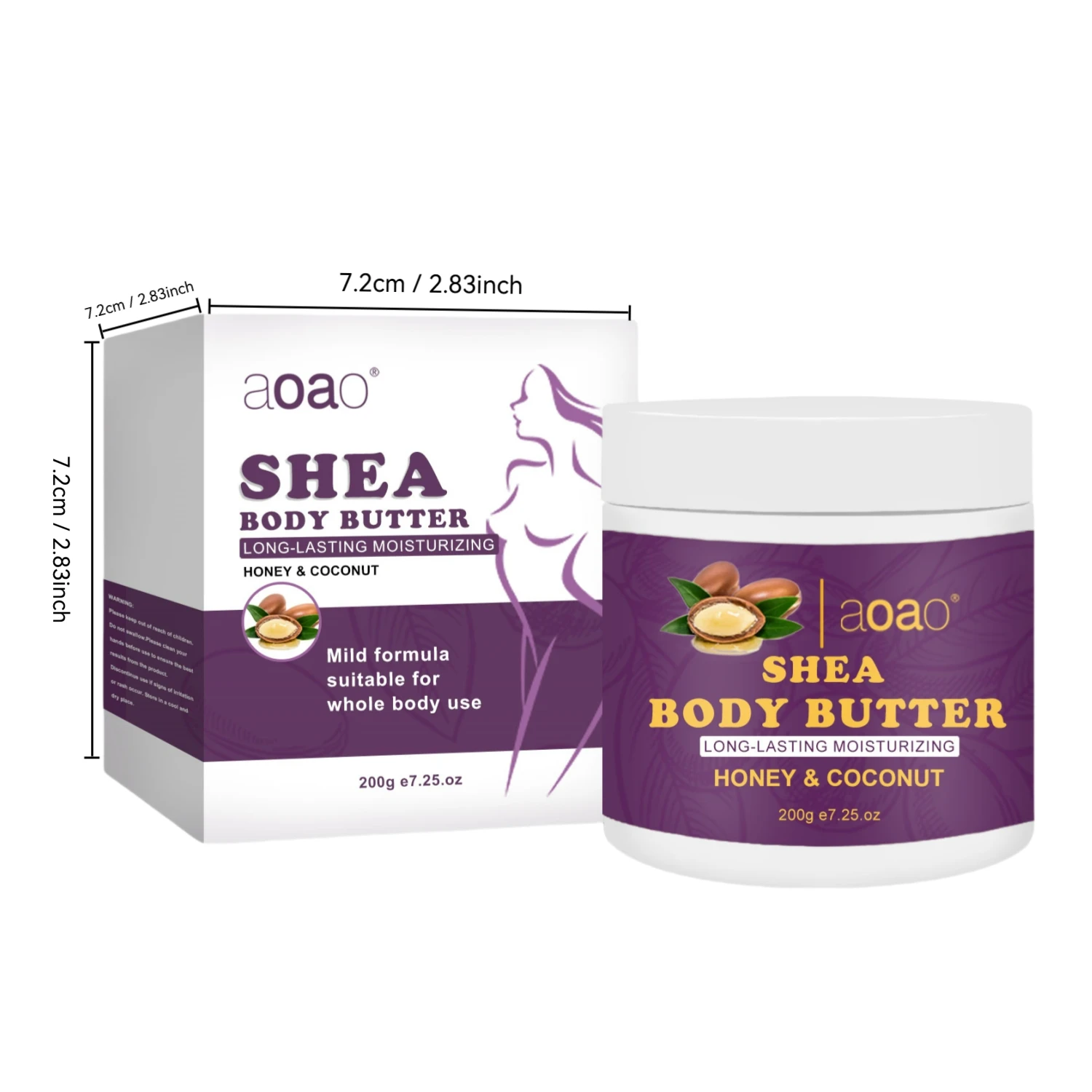AOAO Shea Body Butter - Unisex Adult Hypoallergenic Moisturizer for Oily, Sensitive Skin - All-Natural, Vitamin E & Coconut