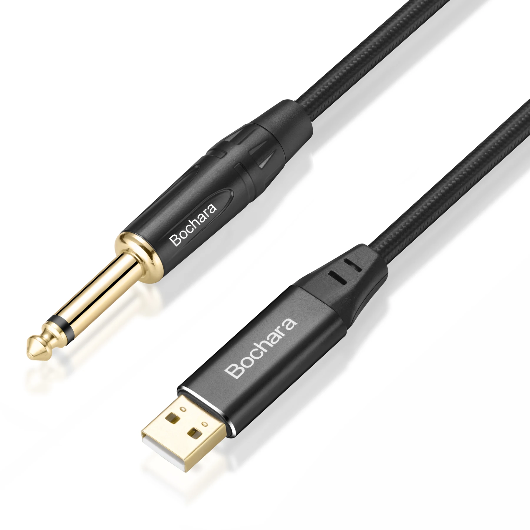 Bochara Braided Guitar Recording USB to 6.35mm TS Cable Dual Shielded Studio Input Audio Connector Cords