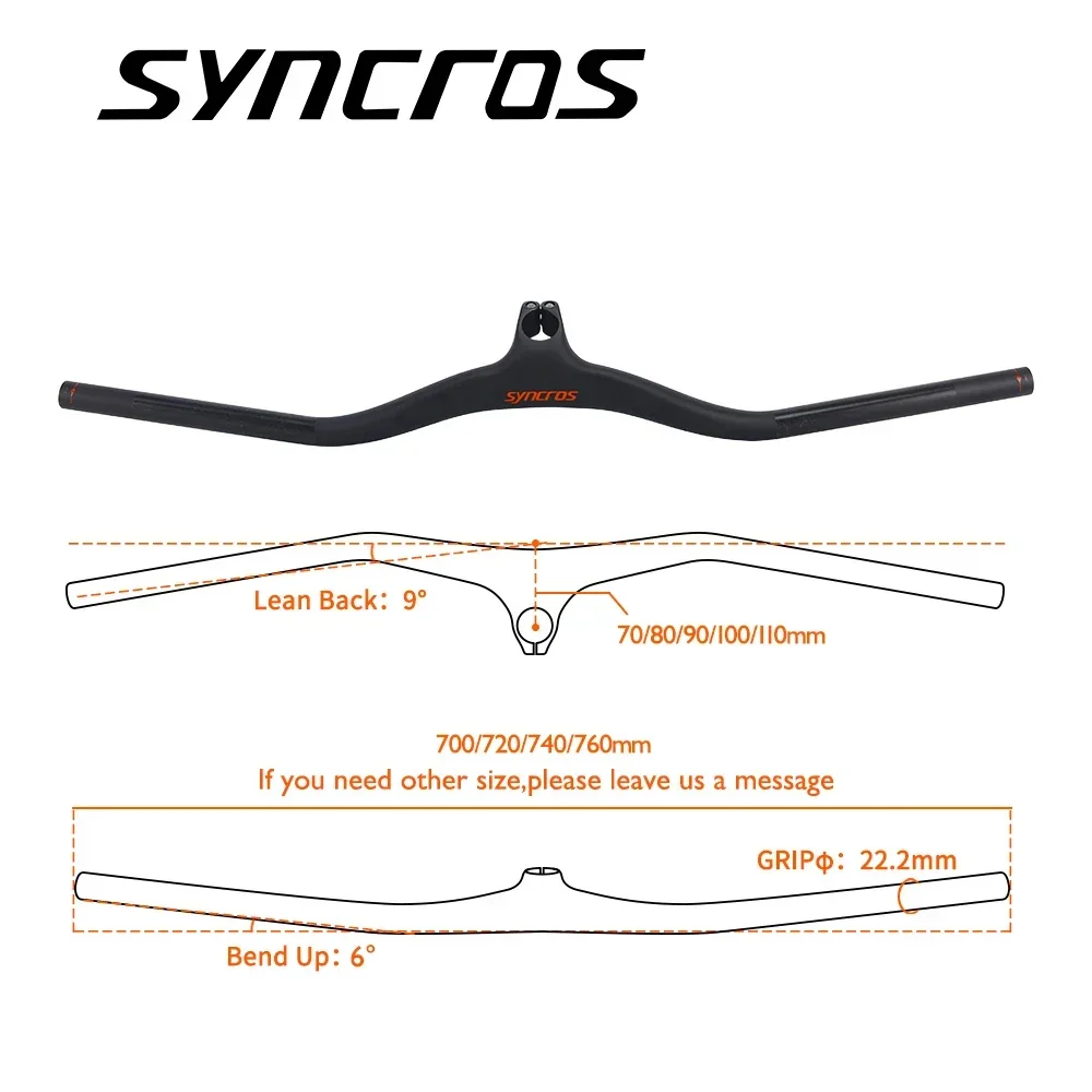 Syncros MTB Bicycle Integrated Carbon Fiber Handlebar With Stem FRASER IC SL -8/-17/-25 Degree 60*740mm Mountain Bike Parts