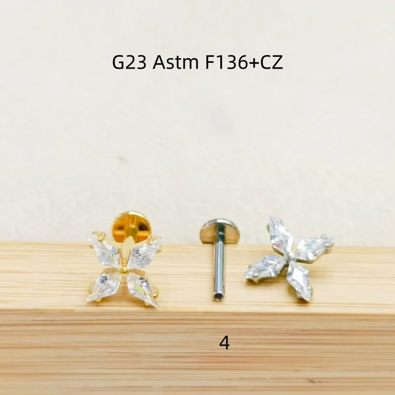 10pcs 16G G23 Titanium Astm F136  CZ  Internal Thread Lip Labret Bar Ear Helix Tragus Rook Barbells Stud Piercing Jewelry