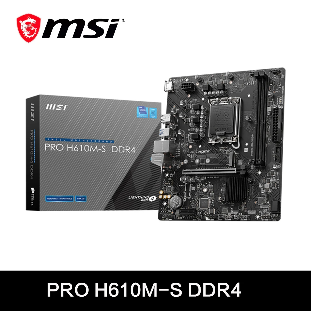 MSI PRO B610M-S DDR4 INTEL H610 يدعم معالجات Intel Core 14th/13th/12th Gen Pentium Gold وCeleron LGA 1700 اللوحة الأم