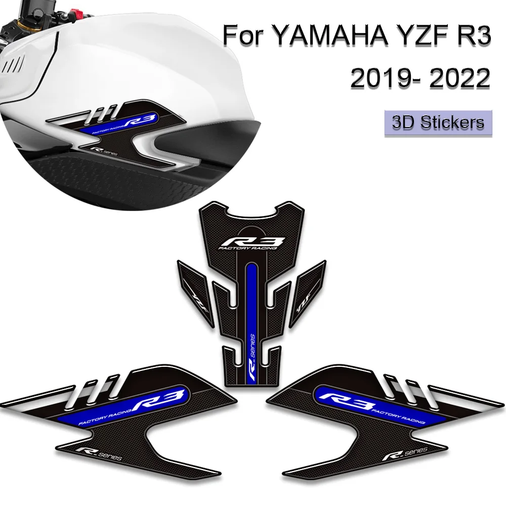 

For YAMAHA YZF R3 YZF-R3 YZFR3 Motocley Tank Pad Side Grips Gas Fuel Oil Kit Knee Stickers Decals Protector 2019- 2022