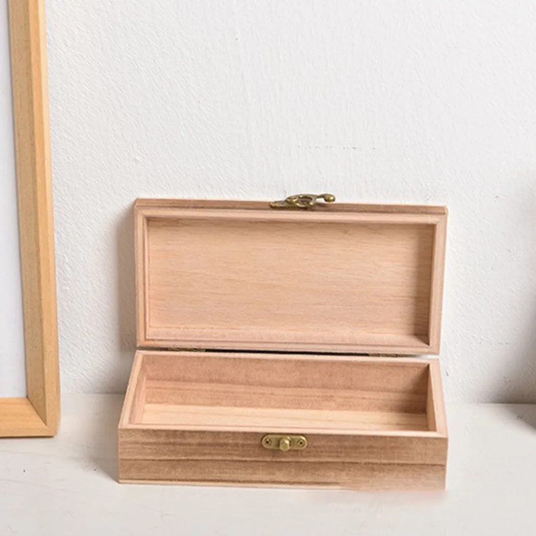 Retro Jewelry Box Desktop Natural Wood Clamshell Storage Decoration Wooden Home Storage Organization Boxes Bins 20X10X6cm
