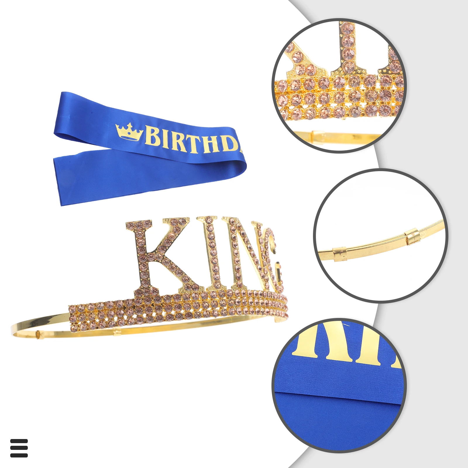 

1 set Rhinestone Royal Crown Headband Ceremonial Belt Party Costume Accessories Kids Men Birthday Prom Decoration Glitter Crown