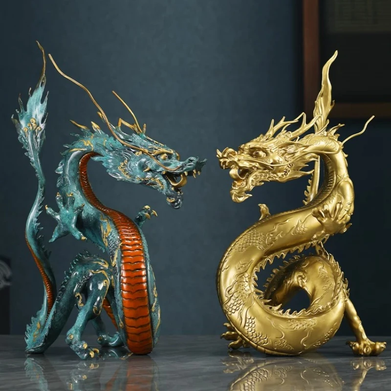 Business Prosperity Water Absorbing Green Dragon Copper Crafts Chinese Dragon Ornament Office Feng Shui Gift