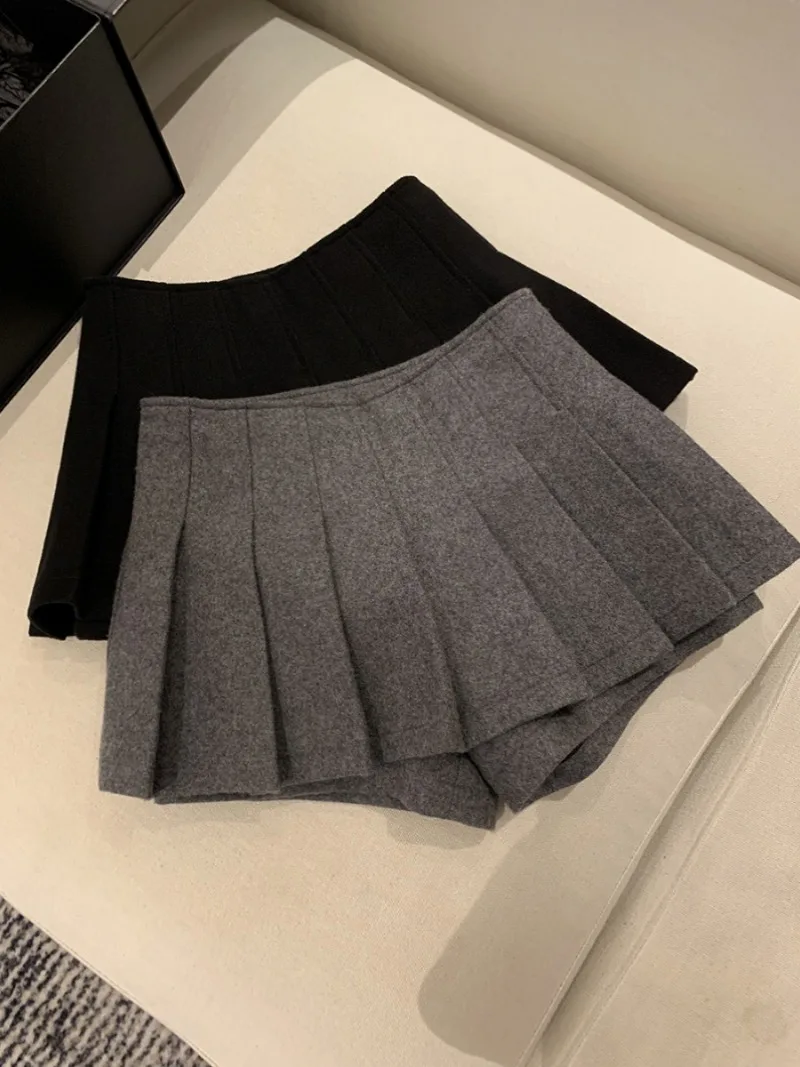 Korean Fashion Three-dimensional Pleated Skirt for Women's Winter New High Waisted Woolen Slim and Versatile Short Skirt Pants