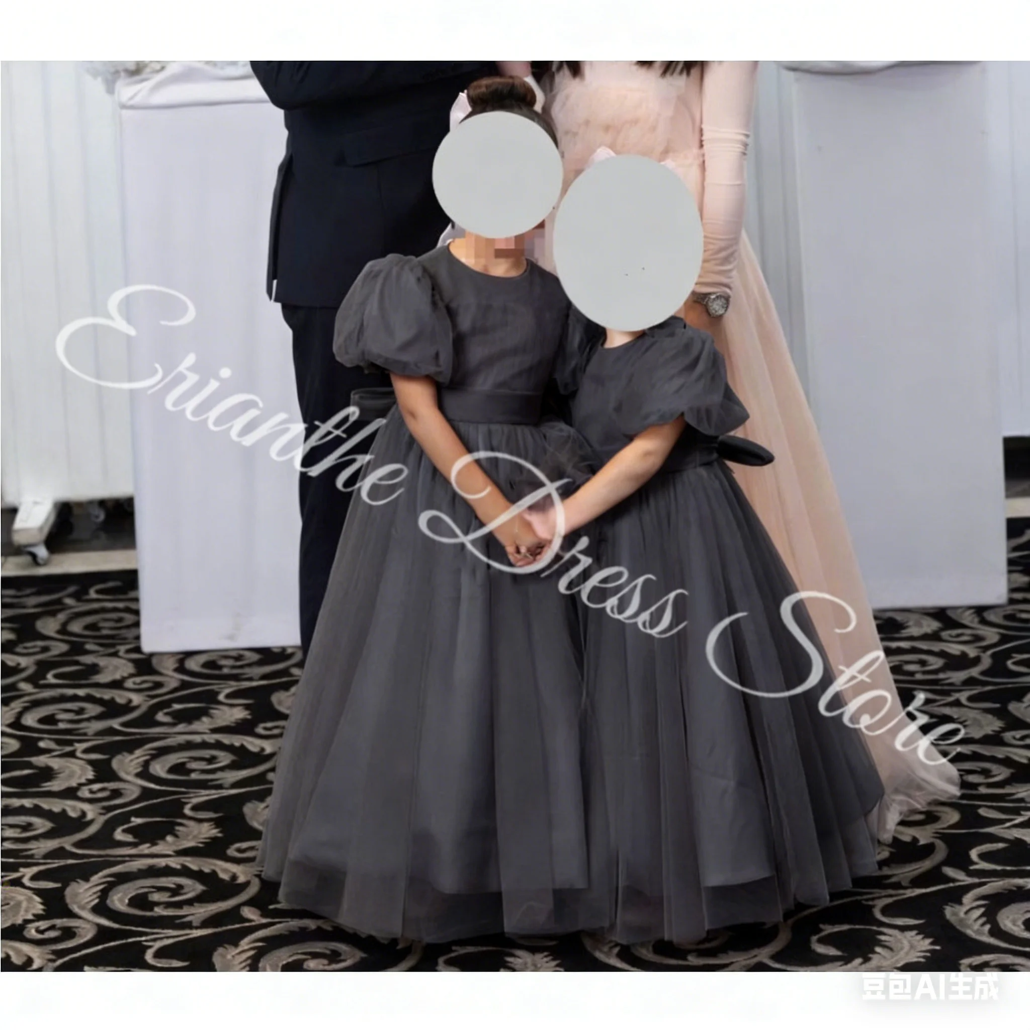 Robe à fleurs rose simplement personnalisée pour filles, pour mariage, manches bouffantes, dentelle, Tulle, fête d'anniversaire pour enfants, robes de bal de première Communion