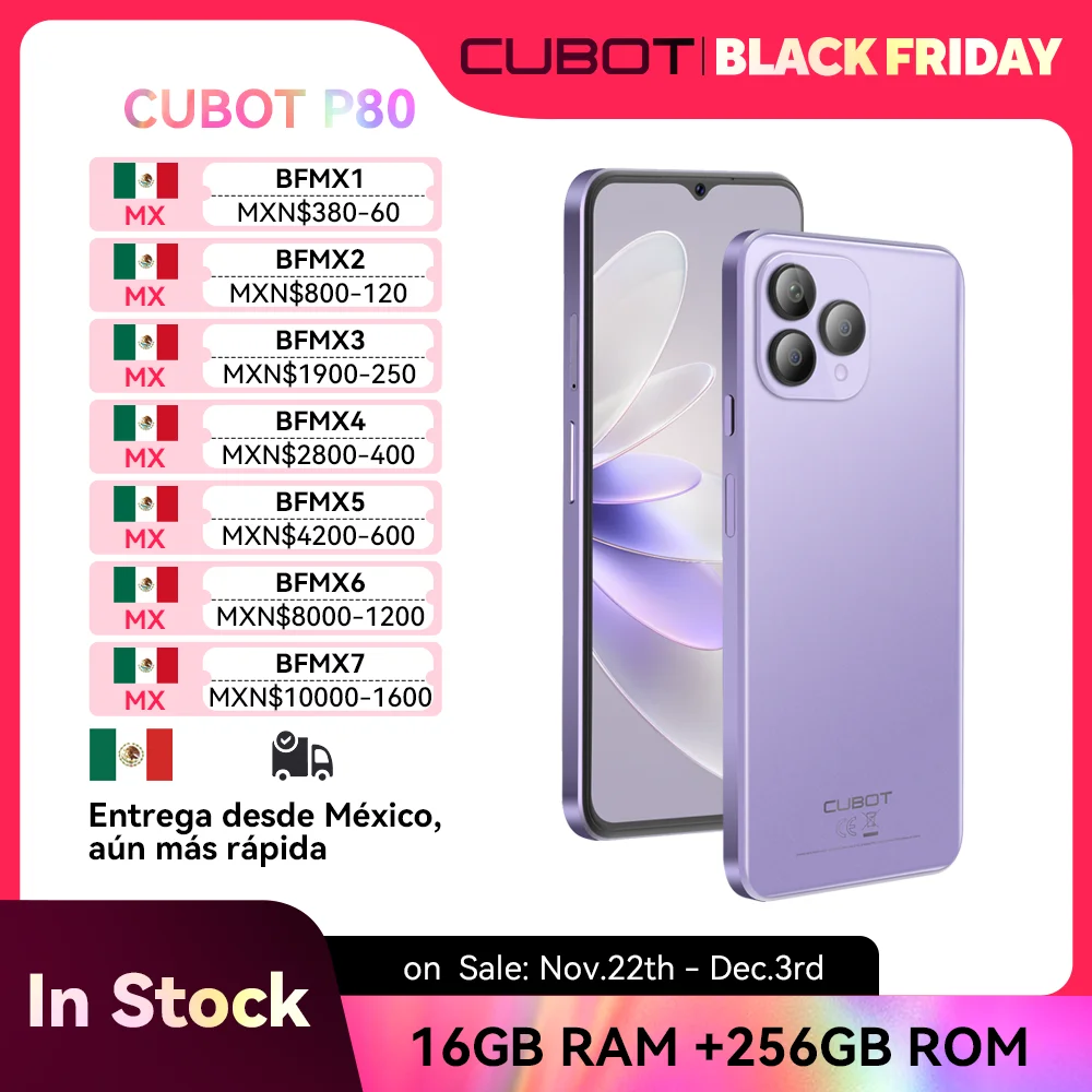 [Ship From MX] Cubot P80, Global Android Smartphone, 8GB RAM, 256GB & 512GB ROM, NFC, 6.583