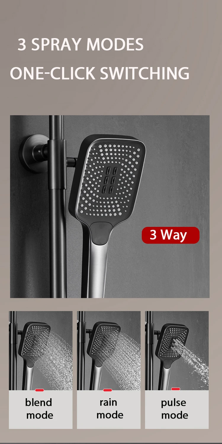 2022 새로운 디자인 구리 Douche 4 방향 욕실 디지털 피아노 키 샤워 수도꼭지 세트 믹서 그레이 색상, 그레이 색상