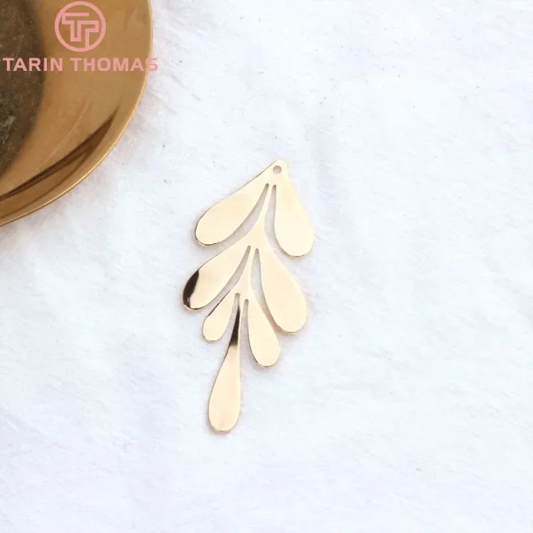 (852)6PCS 27x62MM 26.5x46MM 24K Gold Color Plated Brass Long Leaf Leaves for DIY Jewelry Making Findings Accessories