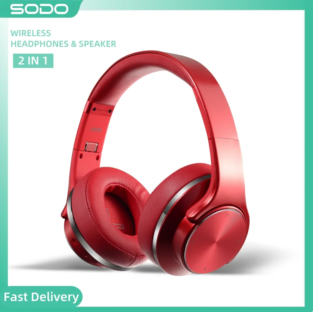 سماعات رأس لاسلكية SODO MH5 2 في 1 هاي فاي ستيريو متوافقة مع بلوتوث 5.0 فوق الأذن مع ميكروفون يدعم TF/FM