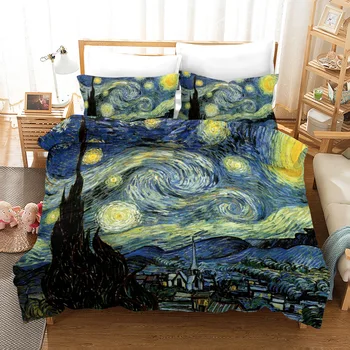 Oil painting duvet cover Van Gogh Starry Night print bedding set Microfiber duvet cover Queen/King/Full/Twin for kids women Boy