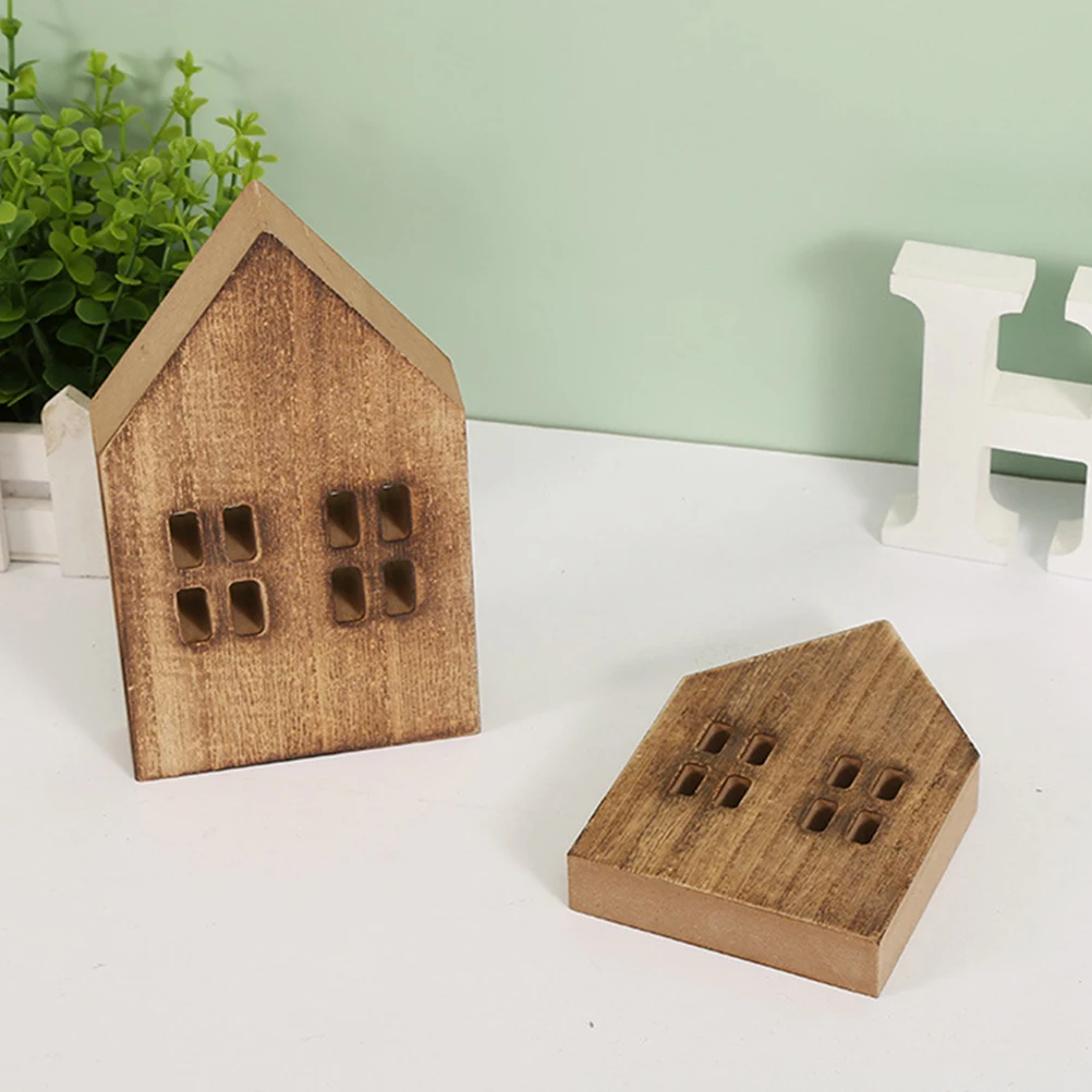 

2 Pcs Cabin Decorations Model House Artificial Houses Wooden Home Aesthetic Christmas