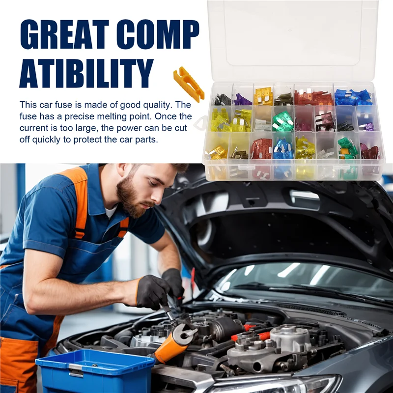 1 صندوق/300 قطعة مجموعة الصمامات الصغيرة للسيارة 2A 3A 5A 7.5A 10A 15A 20A 25A 30A 35A 40A فيوز مع مشبك للسيارات والدراجات النارية-L94A